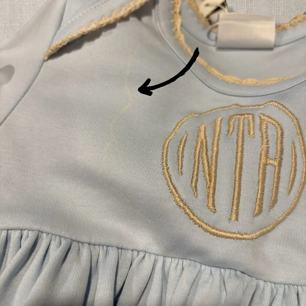 Squiggles by Charlie Blue Pima Cotton Monogram Sack Gown NB NWT Defect